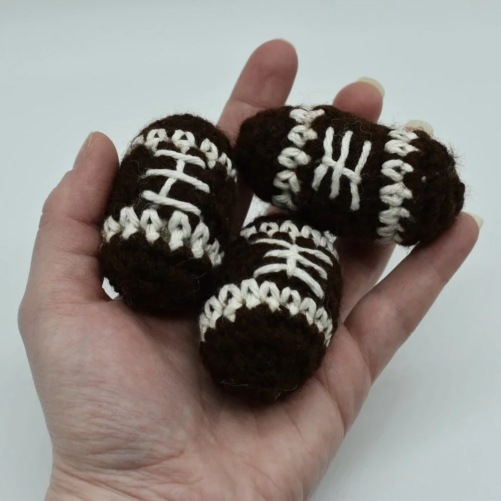 Handcrafted crochet catnip football cat toys